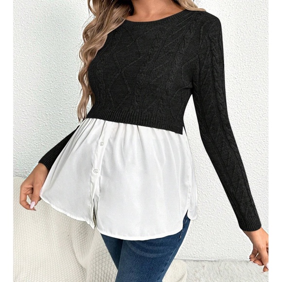 Maternity Color Block Chunky Knit Sweater Top - Picture 1 of 9